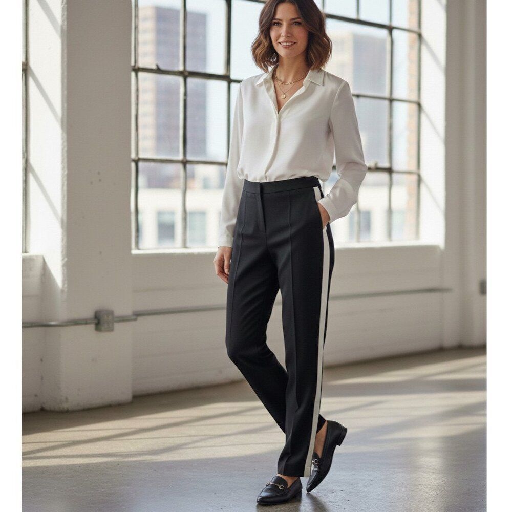 Jason Wu Black High-Waist Trousers with White Side Stripe Size 4